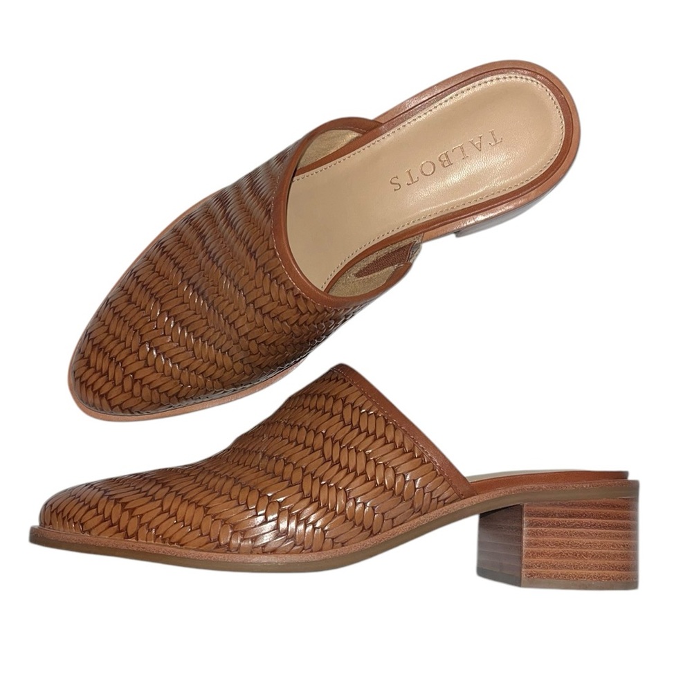 Talbots Brown Leather Woven Heeled Mules - Size 7M